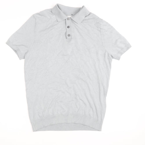 ZARA Men’s Grey Collared Knit Polo Shirt Size M Short Sleeve Casual