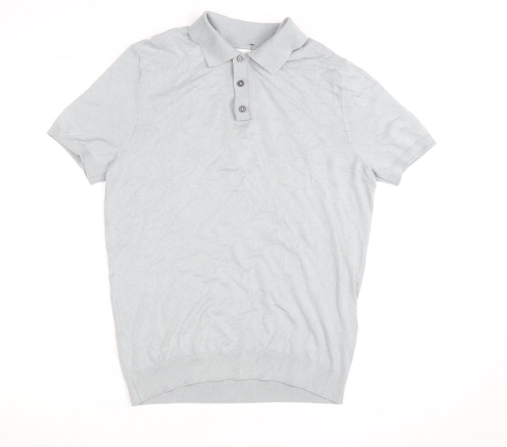 ZARA Men’s Grey Collared Knit Polo Shirt Size M Short Sleeve Casual
