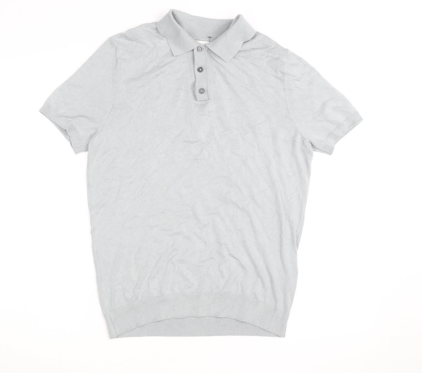 ZARA Men’s Grey Collared Knit Polo Shirt Size M Short Sleeve Casual