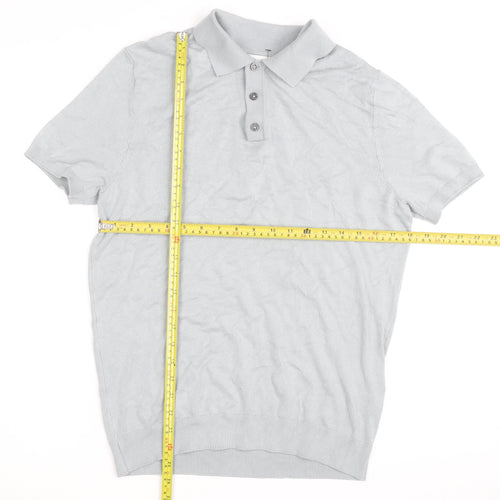 ZARA Men’s Grey Collared Knit Polo Shirt Size M Short Sleeve Casual