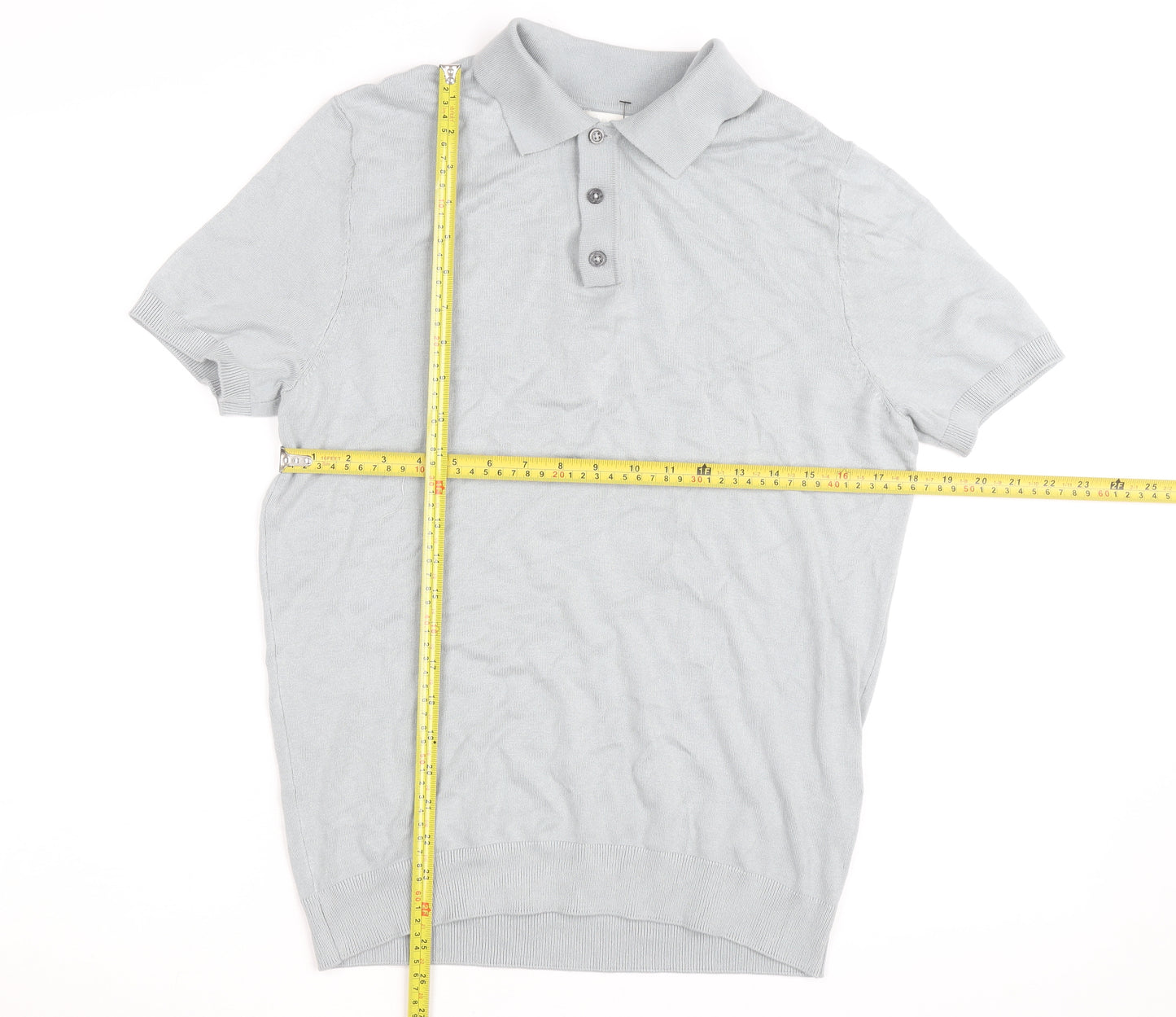 ZARA Men’s Grey Collared Knit Polo Shirt Size M Short Sleeve Casual