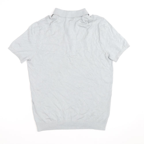 ZARA Men’s Grey Collared Knit Polo Shirt Size M Short Sleeve Casual
