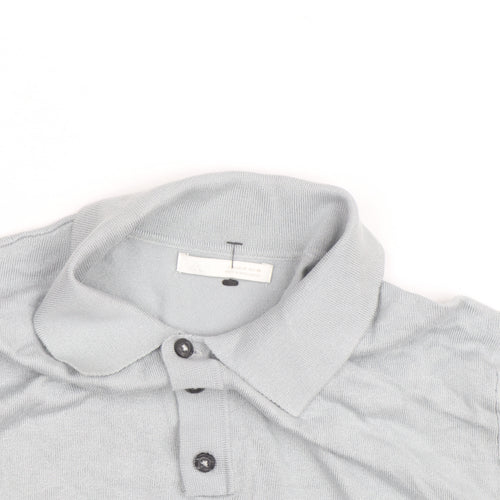 ZARA Men’s Grey Collared Knit Polo Shirt Size M Short Sleeve Casual