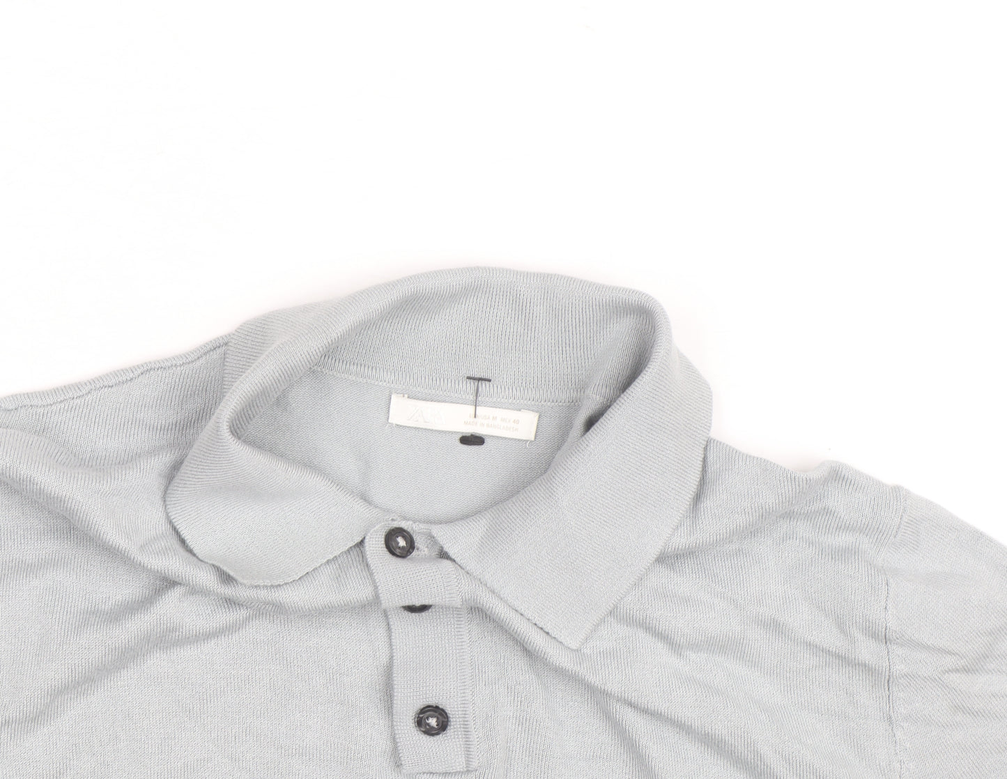ZARA Men’s Grey Collared Knit Polo Shirt Size M Short Sleeve Casual