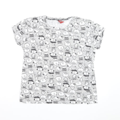 Peanuts Grey Cartoon Print T-Shirt Women Size 12-14 Cotton Crew Neck