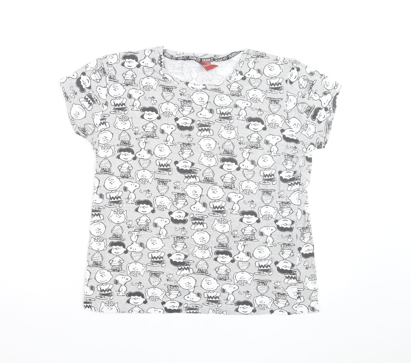 Peanuts Grey Cartoon Print T-Shirt Women Size 12-14 Cotton Crew Neck