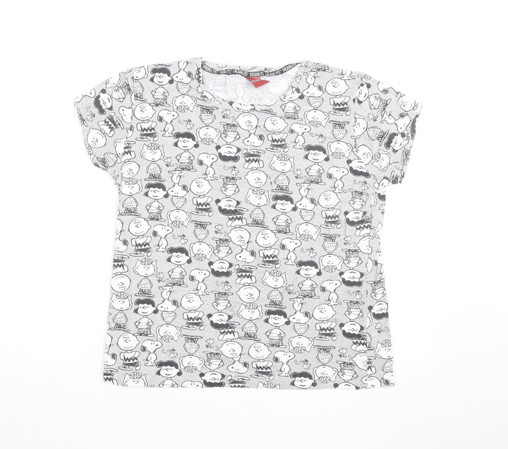 Peanuts Grey Cartoon Print T-Shirt Women Size 12-14 Cotton Crew Neck