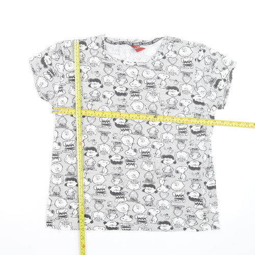 Peanuts Grey Cartoon Print T-Shirt Women Size 12-14 Cotton Crew Neck