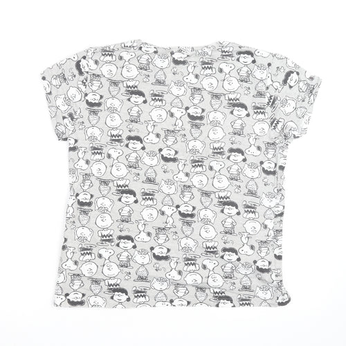 Peanuts Grey Cartoon Print T-Shirt Women Size 12-14 Cotton Crew Neck