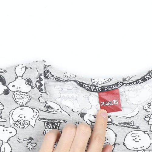 Peanuts Grey Cartoon Print T-Shirt Women Size 12-14 Cotton Crew Neck