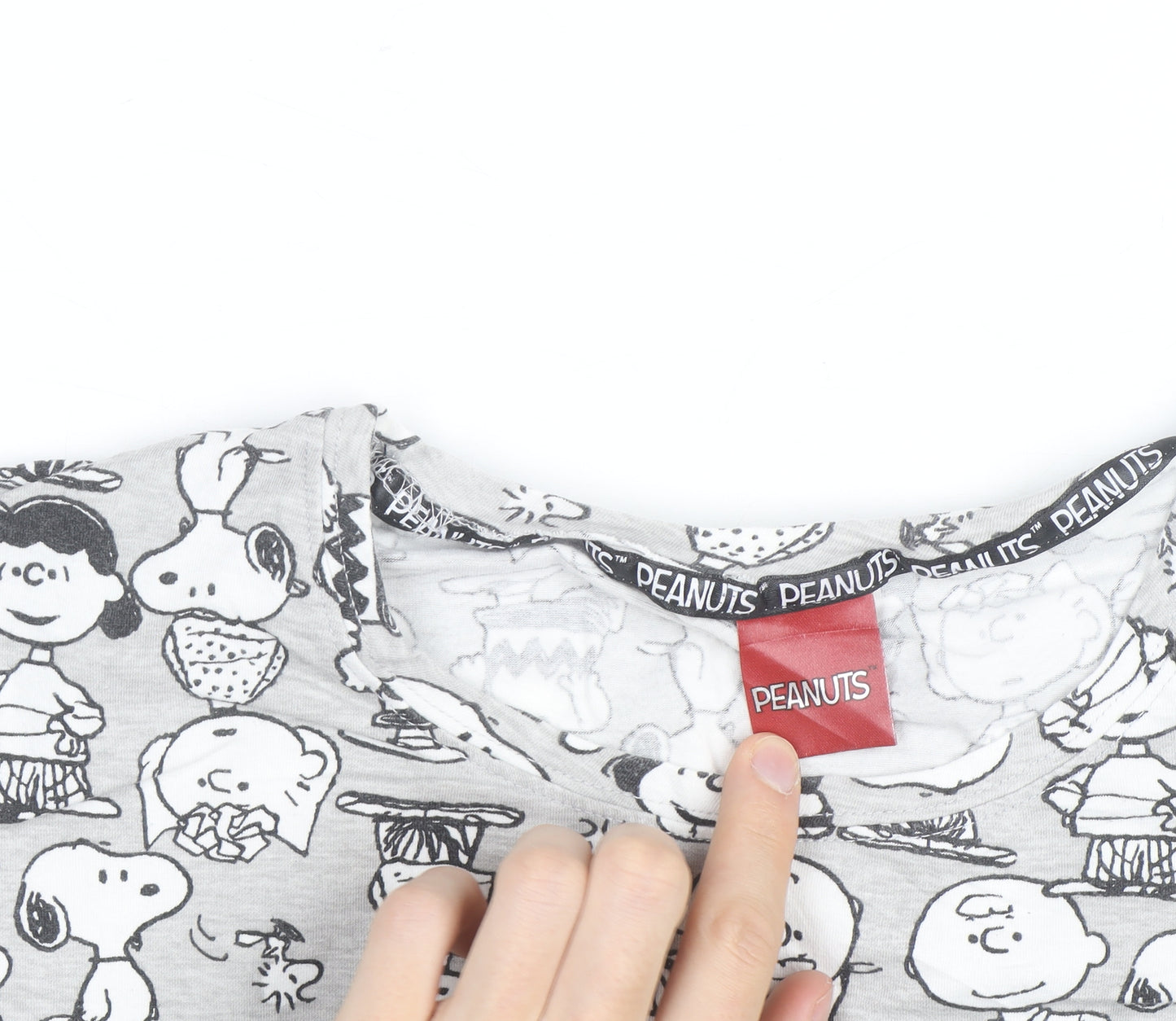 Peanuts Grey Cartoon Print T-Shirt Women Size 12-14 Cotton Crew Neck