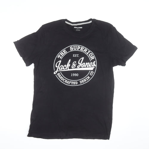Jack & Jones Men's Black Graphic Print Crew Neck T-Shirt Size L