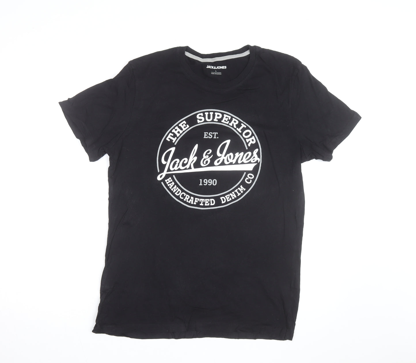 Jack & Jones Men's Black Graphic Print Crew Neck T-Shirt Size L