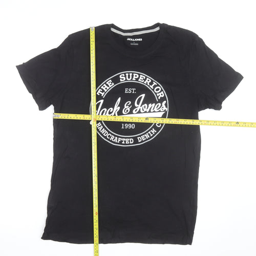 Jack & Jones Men's Black Graphic Print Crew Neck T-Shirt Size L