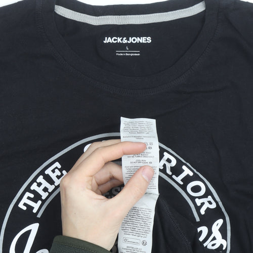 Jack & Jones Men's Black Graphic Print Crew Neck T-Shirt Size L