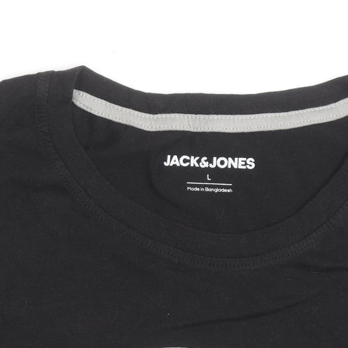 Jack & Jones Men's Black Graphic Print Crew Neck T-Shirt Size L