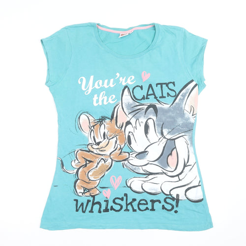Tom and Jerry Women's Blue Cotton Cartoon Graphic T-Shirt Size 18