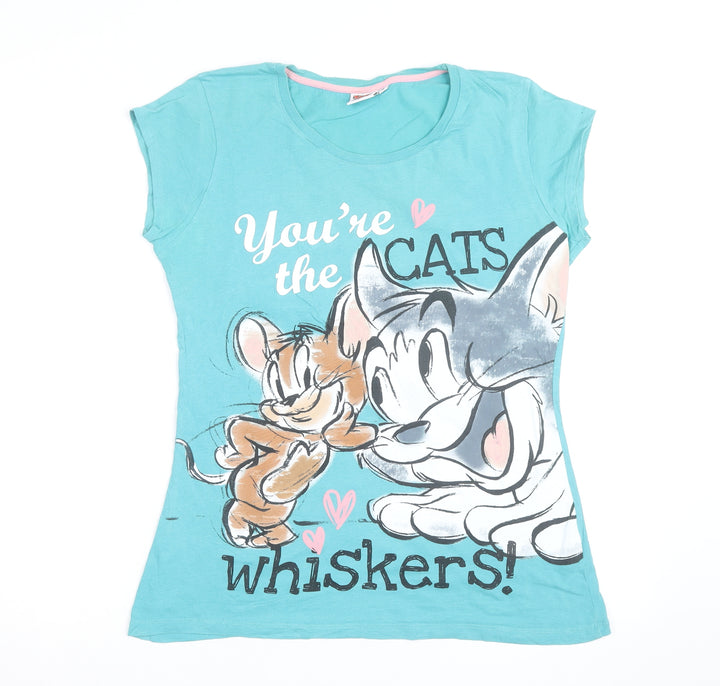Tom and Jerry Women's Blue Cotton Cartoon Graphic T-Shirt Size 18