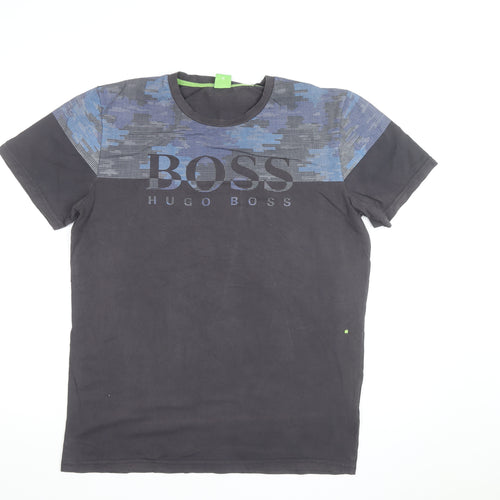 Hugo Boss Mens Black Blue Slim Fit Graphic Logo T-Shirt Size M