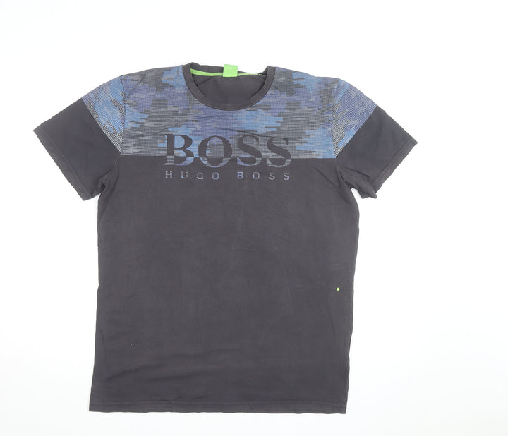 Hugo Boss Mens Black Blue Slim Fit Graphic Logo T-Shirt Size M