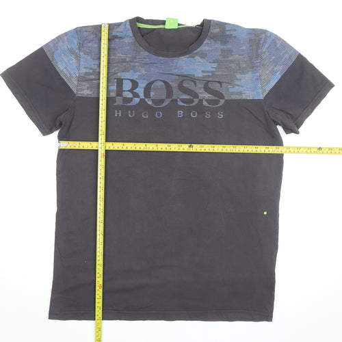 Hugo Boss Mens Black Blue Slim Fit Graphic Logo T-Shirt Size M