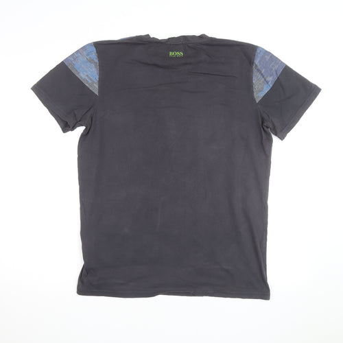 Hugo Boss Mens Black Blue Slim Fit Graphic Logo T-Shirt Size M
