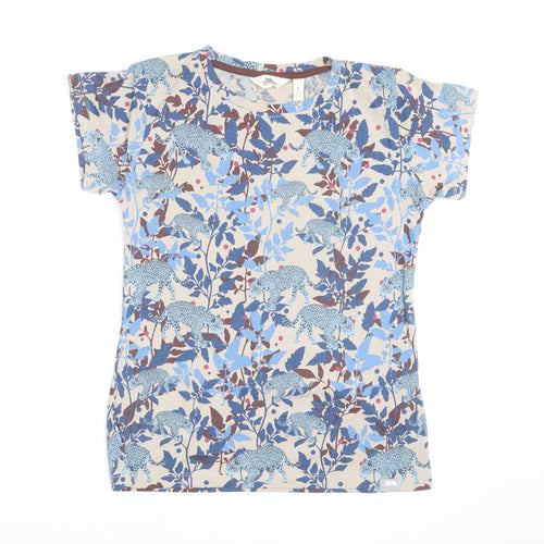 Trespass Womens Beige Blue Animal Print Cotton T-Shirt UK 10