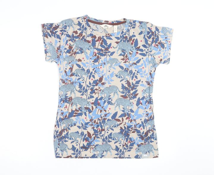 Trespass Womens Beige Blue Animal Print Cotton T-Shirt UK 10