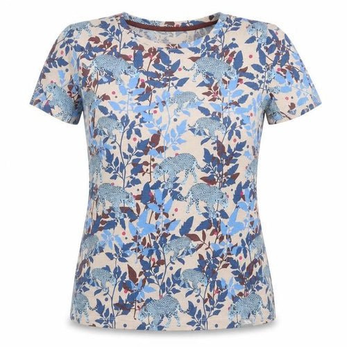 Trespass Womens Beige Blue Animal Print Cotton T-Shirt UK 10