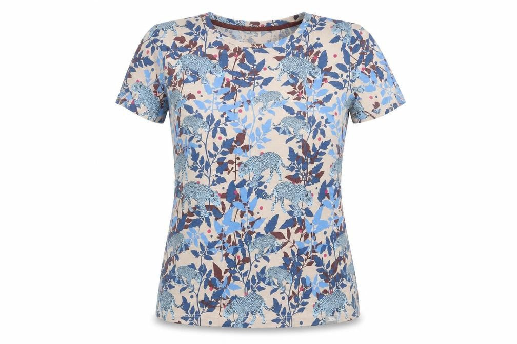 Trespass Womens Beige Blue Animal Print Cotton T-Shirt UK 10