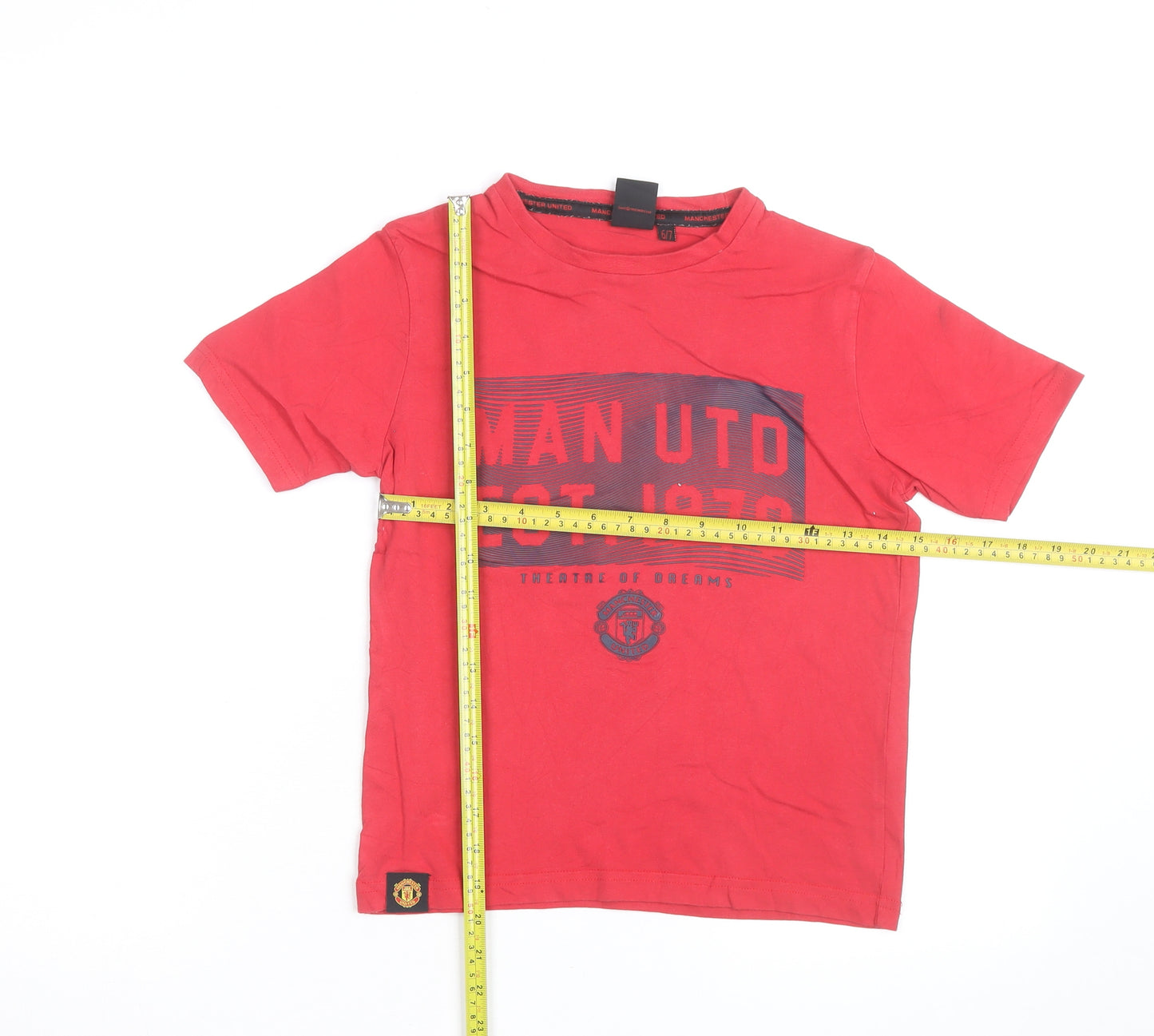 Manchester United Boys Red 6-7 Years Cotton Short Sleeve Graphic T-Shirt