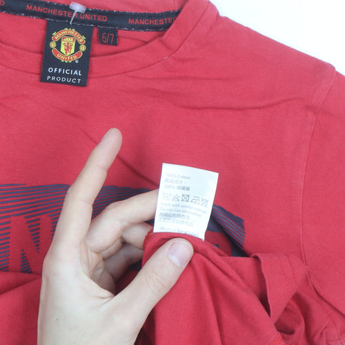 Manchester United Boys Red 6-7 Years Cotton Short Sleeve Graphic T-Shirt