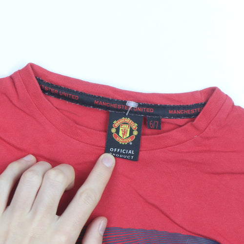 Manchester United Boys Red 6-7 Years Cotton Short Sleeve Graphic T-Shirt