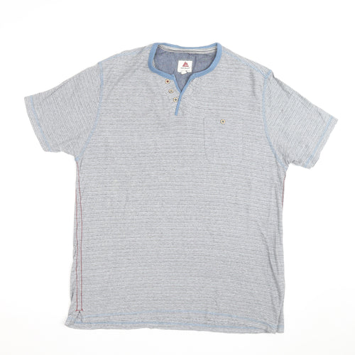 One Valley Men's Blue Henley Short Sleeve Cotton Blend T-Shirt Size M