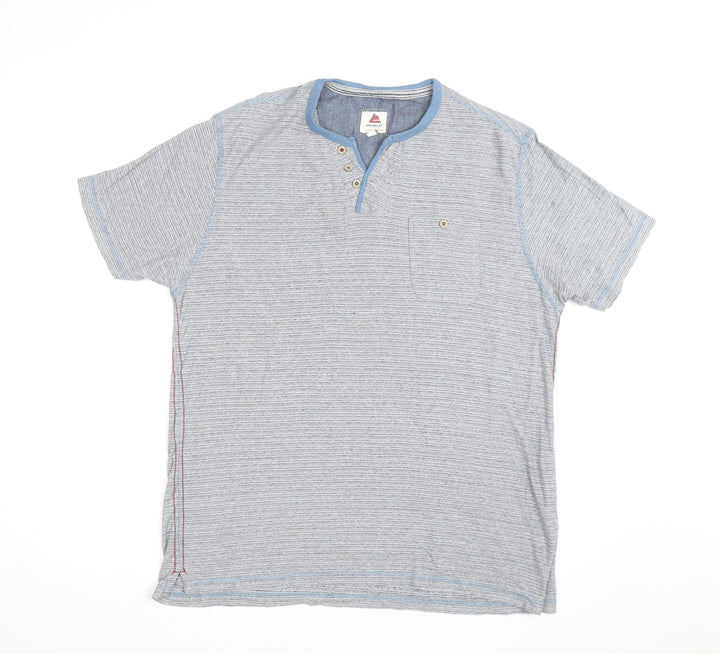 One Valley Men's Blue Henley Short Sleeve Cotton Blend T-Shirt Size M