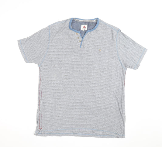 One Valley Men's Blue Henley Short Sleeve Cotton Blend T-Shirt Size M