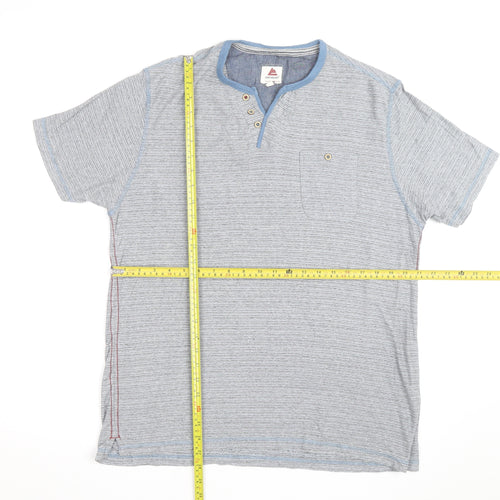 One Valley Men's Blue Henley Short Sleeve Cotton Blend T-Shirt Size M