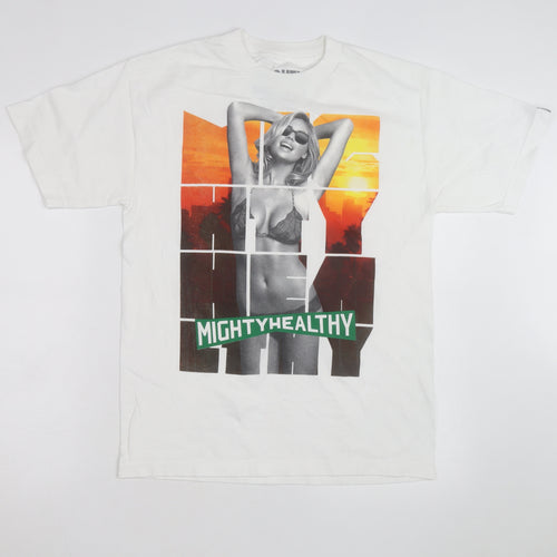 Mighty Healthy Men's White Graphic Print Regular Fit T-Shirt M