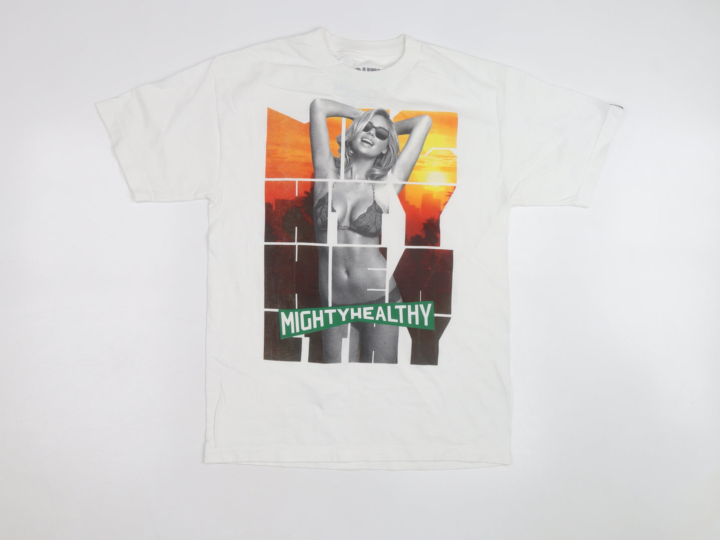 Mighty Healthy Men's White Graphic Print Regular Fit T-Shirt M