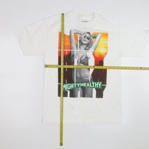 Mighty Healthy Men's White Graphic Print Regular Fit T-Shirt M