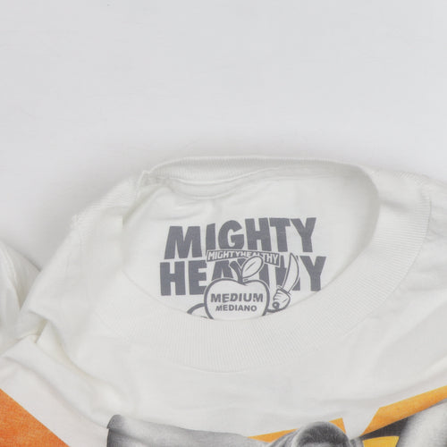 Mighty Healthy Men's White Graphic Print Regular Fit T-Shirt M