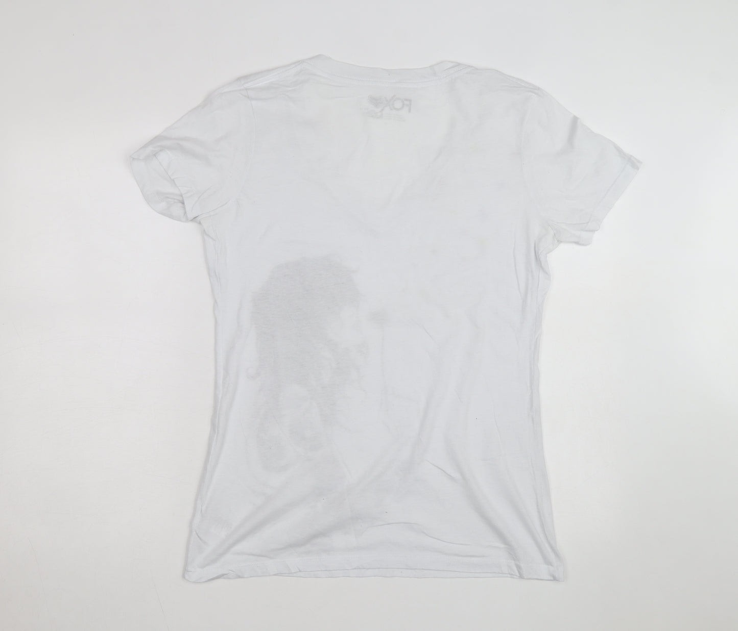Fox Womens White Graphic V-Neck Short Sleeve Cotton T-Shirt Size L