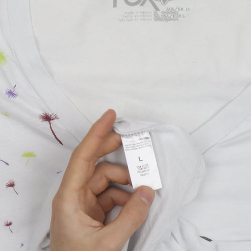 Fox Womens White Graphic V-Neck Short Sleeve Cotton T-Shirt Size L