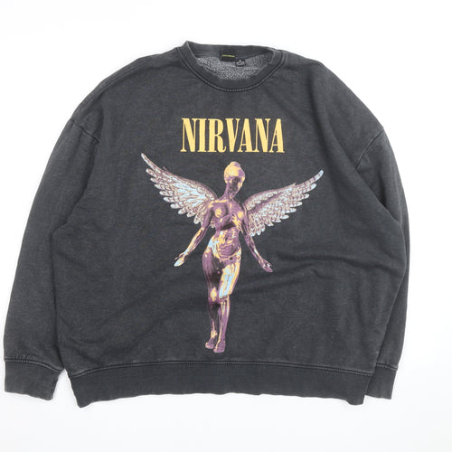 Nirvana Women's Black Pullover Sweatshirt Size 10/12 Crew Neck Rock Graphic