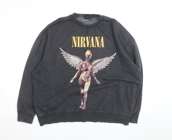 Nirvana Women's Black Pullover Sweatshirt Size 10/12 Crew Neck Rock Graphic