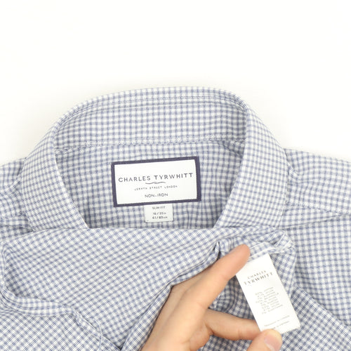 Charles Tyrwhitt Men's Blue Check Slim Fit Non-Iron Dress Shirt 16/41