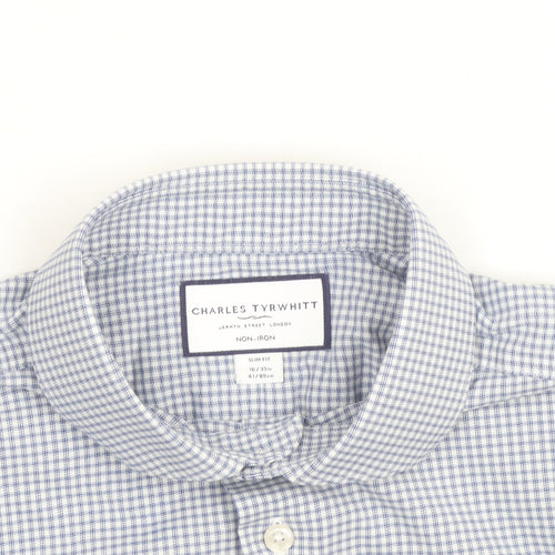 Charles Tyrwhitt Men's Blue Check Slim Fit Non-Iron Dress Shirt 16/41