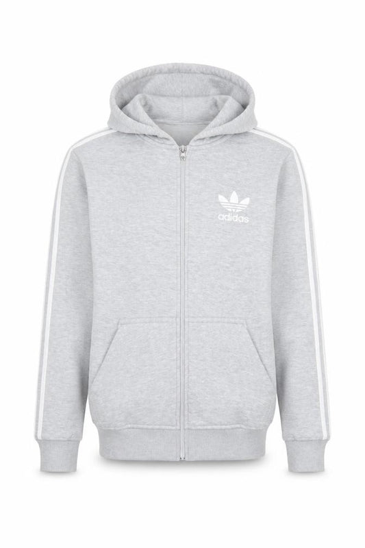 Front view of adidas men’s grey full zip hoodie small sportswear