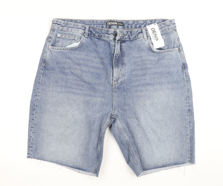 George Men's Blue Denim Chino Shorts Light Wash 100% Cotton Size L