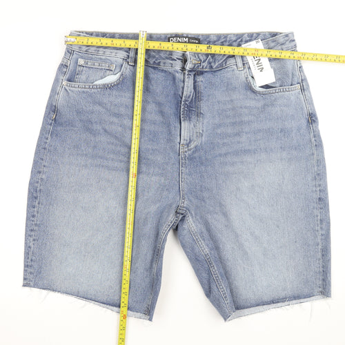 George Men's Blue Denim Chino Shorts Light Wash 100% Cotton Size L